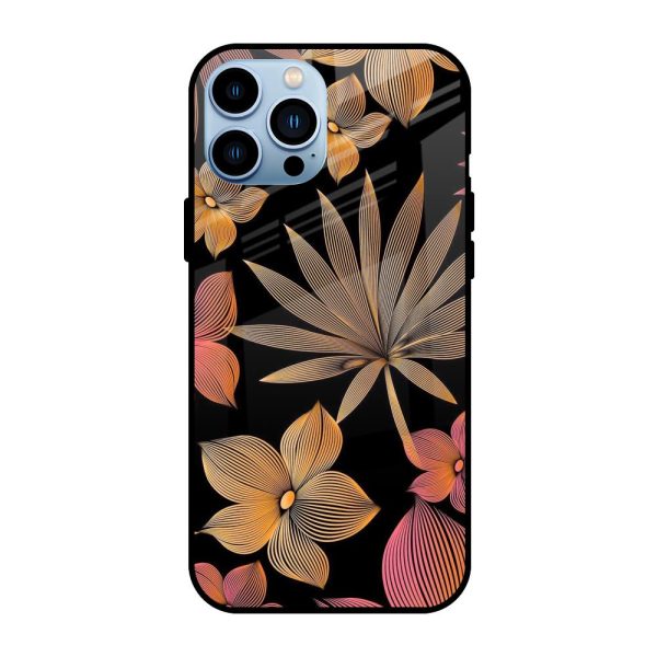 Lines Pattern Flowers Glass Case for iPhone 13 Pro Online